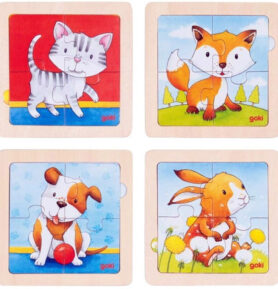 Puzzle pro nejmenší - Na desce, Mláďata zvířátek, 4 dílky, 1ks (Goki)