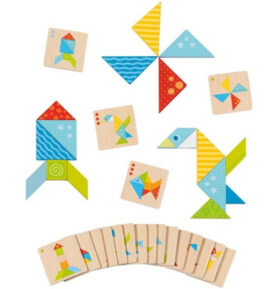 Hlavolam dřevěný - Tangram pestrobarevný (Goki)