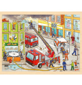 Puzzle na desce - Velké A3, Hasičský zásah, 96 dílků (Goki)