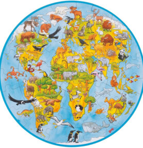 Puzzle z kartónu - Mapa světa se zvířaty, 49 dílků (Goki)