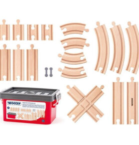 Vláčkodráha set kolejí - V plastovém boxu, 20ks (Woody)