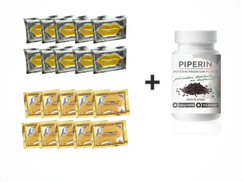 Bio-Detox Zlatá oční maska 10kusů + Kolagenová maska na rty 10 kusů +  Piperin Premium FORTE 20mg 120tbl. ZDARMA