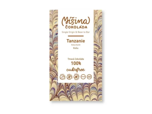 Míšina čokoláda Cukrfree tmavá čokoláda 100% Tanzanie s kešu, 60g
