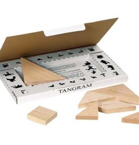 Hlavolam dřevěný - Tangram přírodní v krabičce (Goki)