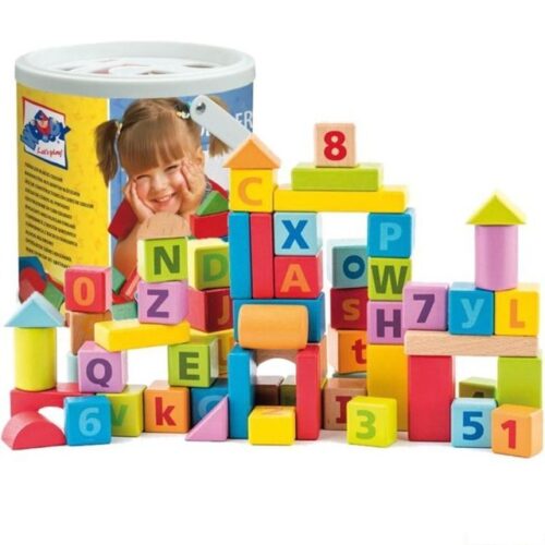 Kostky - Barevné v kyblíku, Vhazovačka, ABC a čísla, 60ks (Woody)
