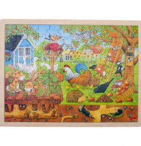 Puzzle na desce - Velké A3, Zahrádka nad i pod zemí, 96ks (Goki)