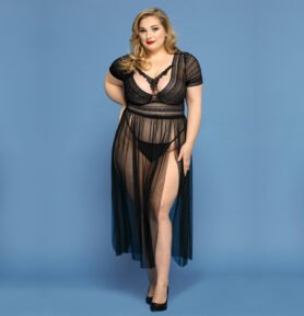 Love by love Dámská košilka na spaní ELEGANCE PLUS SIZE, černá XL-XXL