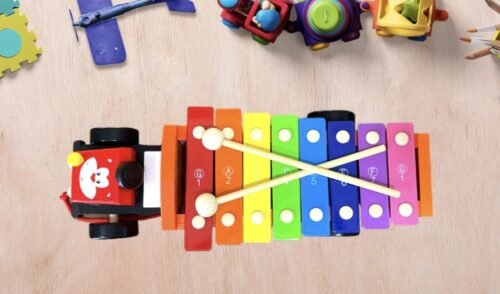 Hobi Toys Dřevěný tahací xylofon - Autíčko