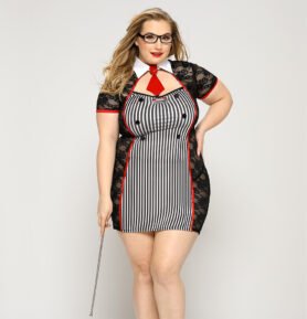 Love by love Kostým Učitelka PLUS SIZE, červenočerný P91108 XL-XXL