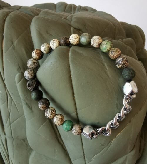 Handmade Minerální náramek Agate s lebkou