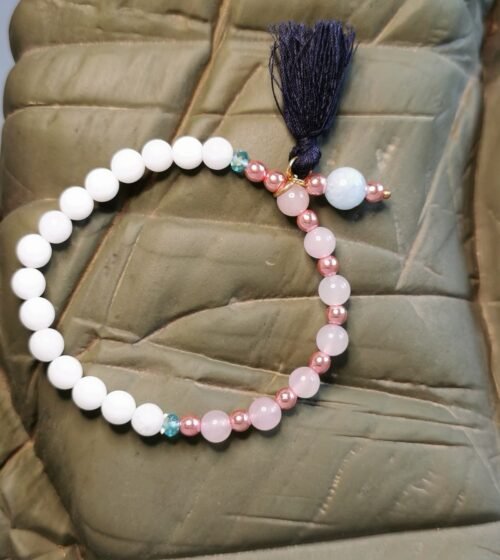 Handmade Minerální náramek Jade - růžovo bílý