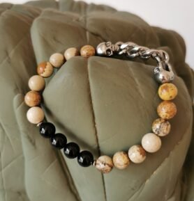 Handmade Minerální náramek Picasso Jasper s lebkou