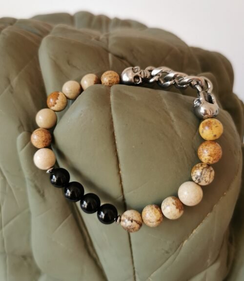 Handmade Minerální náramek Picasso Jasper s lebkou