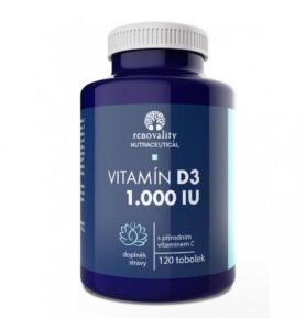 Renovality Vitamín D3 1.000 IU obohacený přírodním vitamínem C, 120 tobolek
