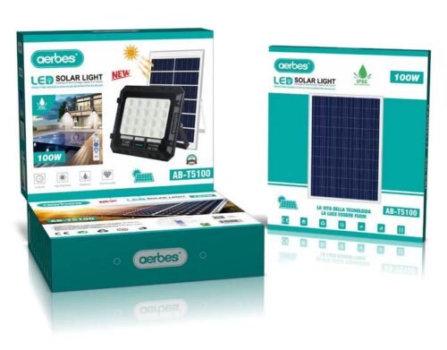 Aerbes Solární LED reflektor s dálkovým ovládáním studená bíla + barevný mód 100W