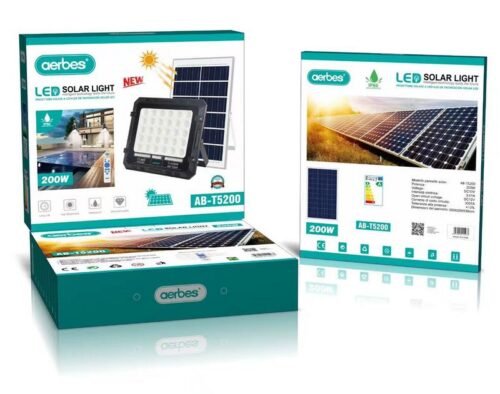 Aerbes Solární LED reflektor s dálkovým ovládáním studená bíla + barevný mód 200W