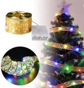 Aerbes Svítící vánoční stuha stříbrná 100 LED RGB