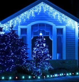 DZL Vánoční světelný LED závěs se záblesky 312 LED, 10m+1,5m, velké LED diody, černý kabel Barva: Studená bílá