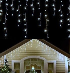 DENR Vánoční světelný závěs 500 LED venkovní + ovladač, studená bílá, černý kabel