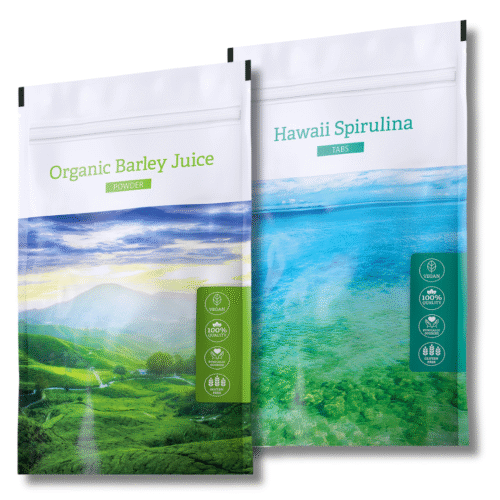 Energy Organic Barley juice Powder + Hawaii Spirulina Tabs.