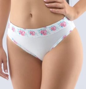 Dámské kalhotky s širokým bokem GINA 16157P bílá růžovofialová M/L