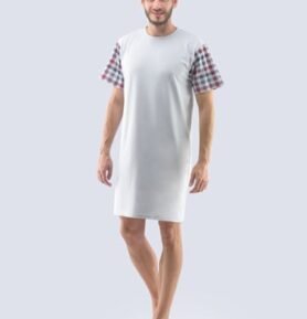 Pánská noční košile krátký rukáv GINO 79120P sv. šedá mahagon L