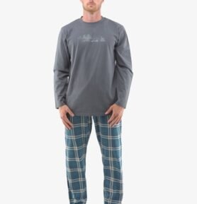 Pánské pyžamo dlouhé GINO 79133P tm. šedá petrolejová 3XL