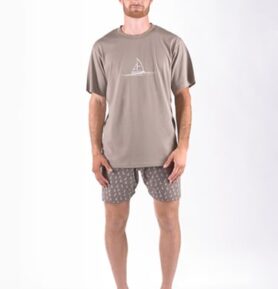 Pánské pyžamo krátké GINO 79172P šedohnědá šedobílá 4XL
