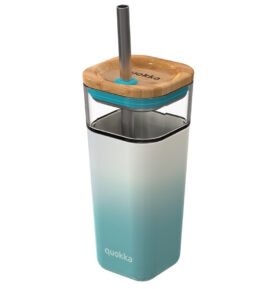 Quokka Skleněný pohár s brčkem Liquid Cube 540 ml Teal