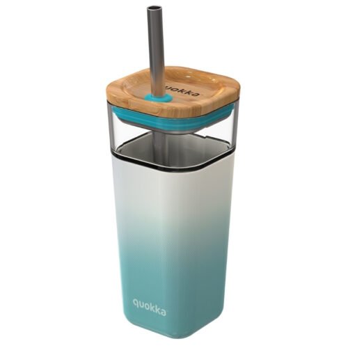 Quokka Skleněný pohár s brčkem Liquid Cube 540 ml Teal