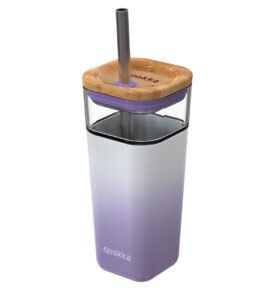 Quokka Skleněný pohár s brčkem Liquid Cube 540 ml Lilac