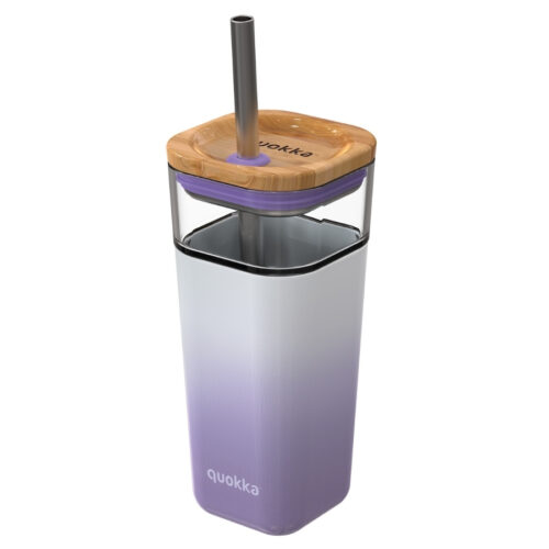 Quokka Skleněný pohár s brčkem Liquid Cube 540 ml Lilac