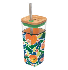 Quokka Skleněný pohár s brčkem Liquid Cube 540 ml Cube oranges