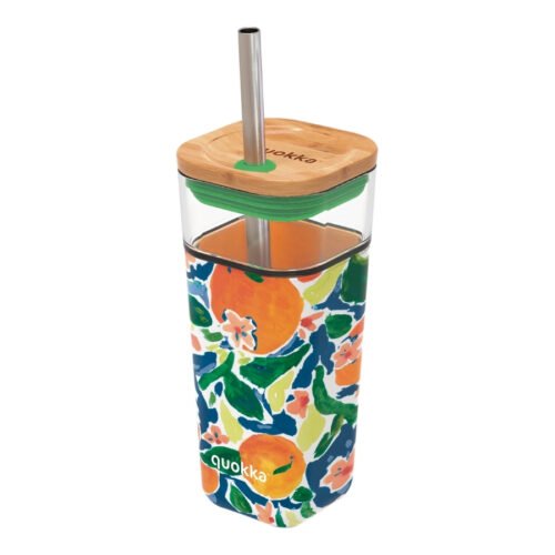 Quokka Skleněný pohár s brčkem Liquid Cube 540 ml Cube oranges