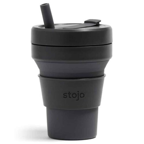 Stojo Skládací kelímek s brčkem Biggie 470ml Carbon