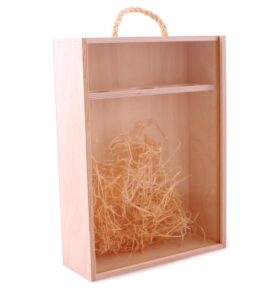 Dřevěný box na víno se skleněným okénkem, na 3 láhve, 350*255*95 mm