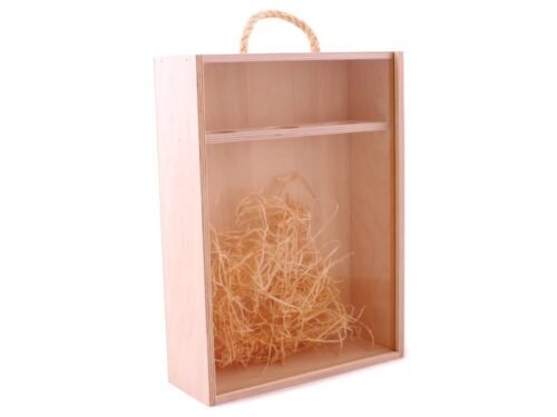 Dřevěný box na víno se skleněným okénkem, na 3 láhve, 350*255*95 mm