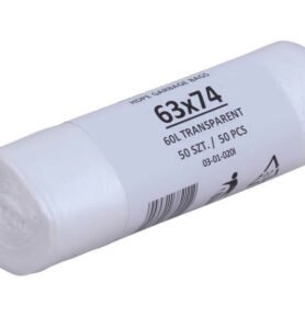 Odpadkové pytle HDPE 60 l, 63*74 cm, transparent, role 50 ks