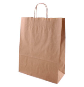 Taška 32*14*42 cm, kroucené držadlo, hnědý recykl 100 g
