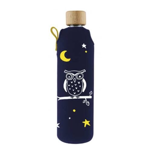Drink it Skleněná láhev s neoprénovým obalem Sova 300ml