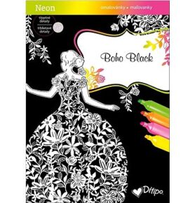 Boho Black Neon: omalovánky, třpytivé detaily