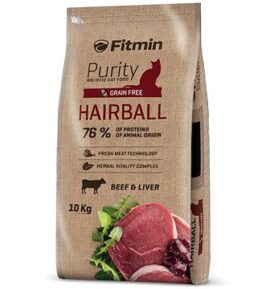 Fitmin Purity Cat Hairball s čerstvým hovězím pro dlouhosrsté kočky 10 kg