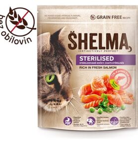 Shelma bezobilné granule s čerstvým lososem pro sterilizované kočky 750 g