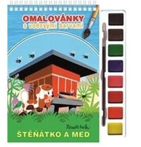 Omalovánky s vodovými barvami a štětcem: Štěňátko a med