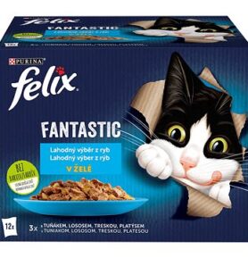 Felix Fantastic s lososem, platýsem, tuňákem a treskou v želé 12 x 85 g