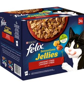 Felix Sensations Jellies hovězí s rajčaty, kuře s mrkví, kachna, jehněčí  v lahodném želé 24 x 85 g