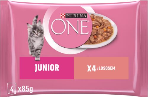Purina ONE Junior minifiletky s lososem a mrkví ve šťávě 4 × 85 g