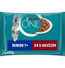 Purina ONE Senior 7+ minifiletky s hovězím a mrkví ve šťávě 4 × 85 g