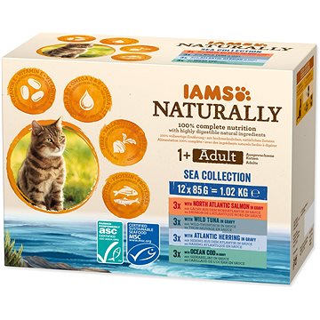 IAMS Naturally pro dospělé kočky s masem z mořských ryb v omáčce 12 × 85 g