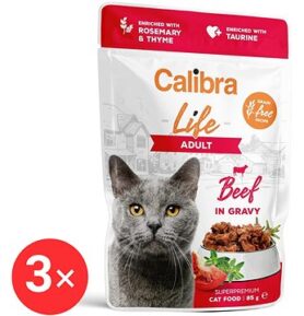 Calibra Cat Life kapsička pro dospělé kočky s hovězím v omáčce 3 × 85 g